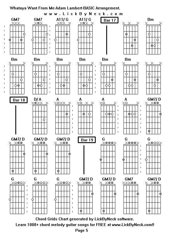 Chord Grids Chart of chord melody fingerstyle guitar song-Whataya Want From Me-Adam Lambert-BASIC Arrangement,generated by LickByNeck software.